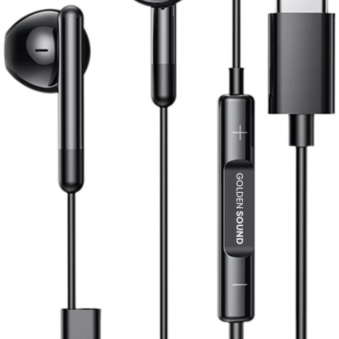 Golden Sound bedrade oordopjes - Oordopjes met draad en microfoon - USB-C aansluiting - Zwart