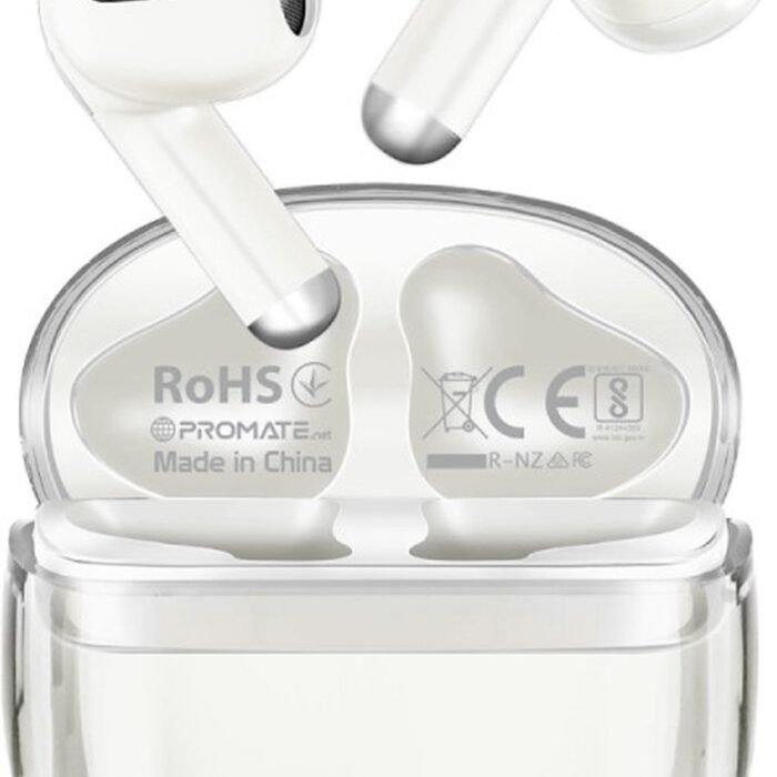 ProMate® Premium draadloze Oordopjes - In-Ear - True Wireless Bluetooth v5.3 - Oortelefoons met Transparante Case - 26 uur Speeltijd, Intelligente Touch Bediening en 350mAh Batterij - Universeel o.a. voor iPhone, Samsung, iPad etc - TransPods - Wit