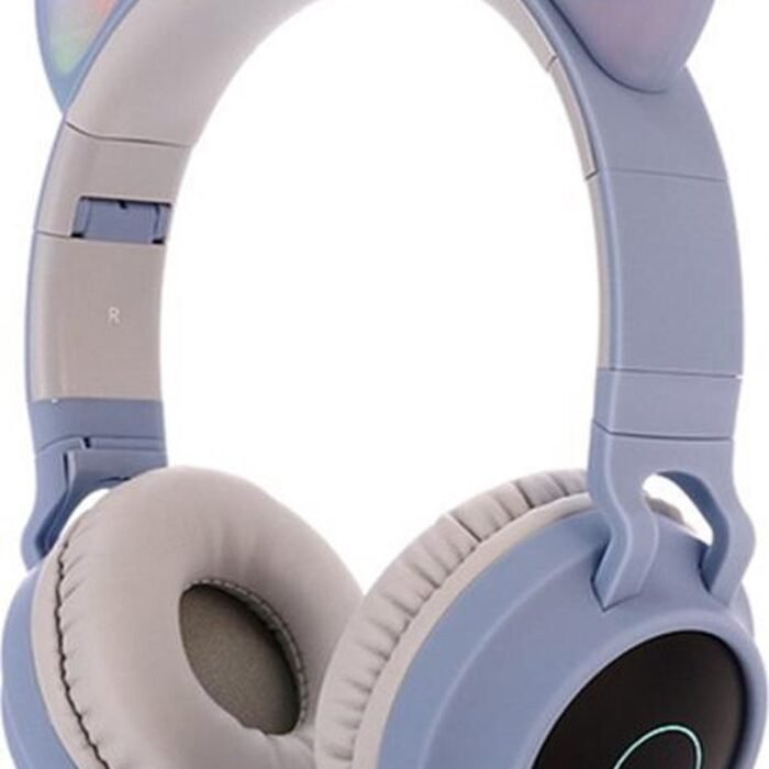 TDR- Draadloze Bluetooth koptelefoon - Over-Ear Koptelefoon voor Kinderen - Met Led Kat Oortjes - Bekend van TikTok - Grijsblauw