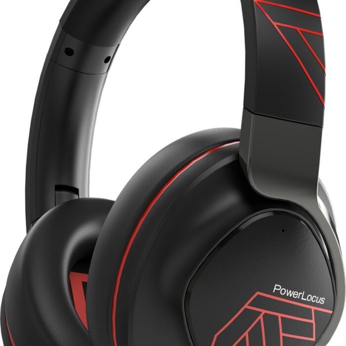 PowerLocus MoonFly Koptelefoon Over-Ear met Passief Noise Cancelling, Draadloze Hoofdtelefoon, Voice Assistant Activation - Zwart/Rood