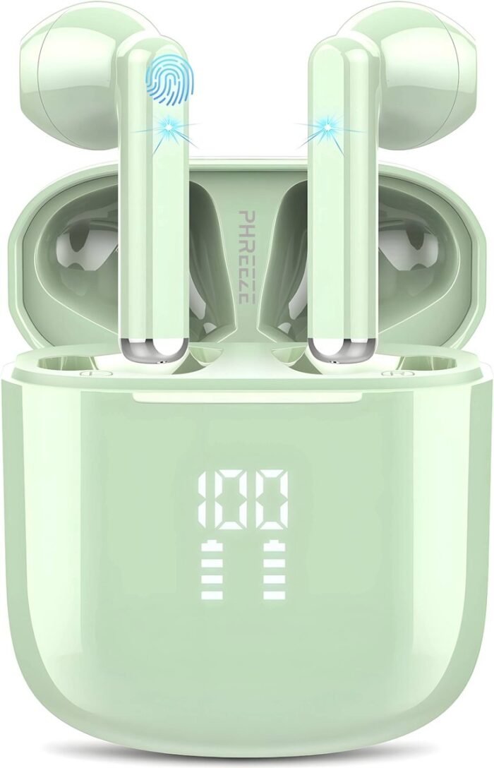 Draadloze Oortjes met LED Display - Bluetooth 5.3 - Groen - Volledig Draadloos - Oordoppen met Microfoon - Oordopjes Bluetooth - Earbuds