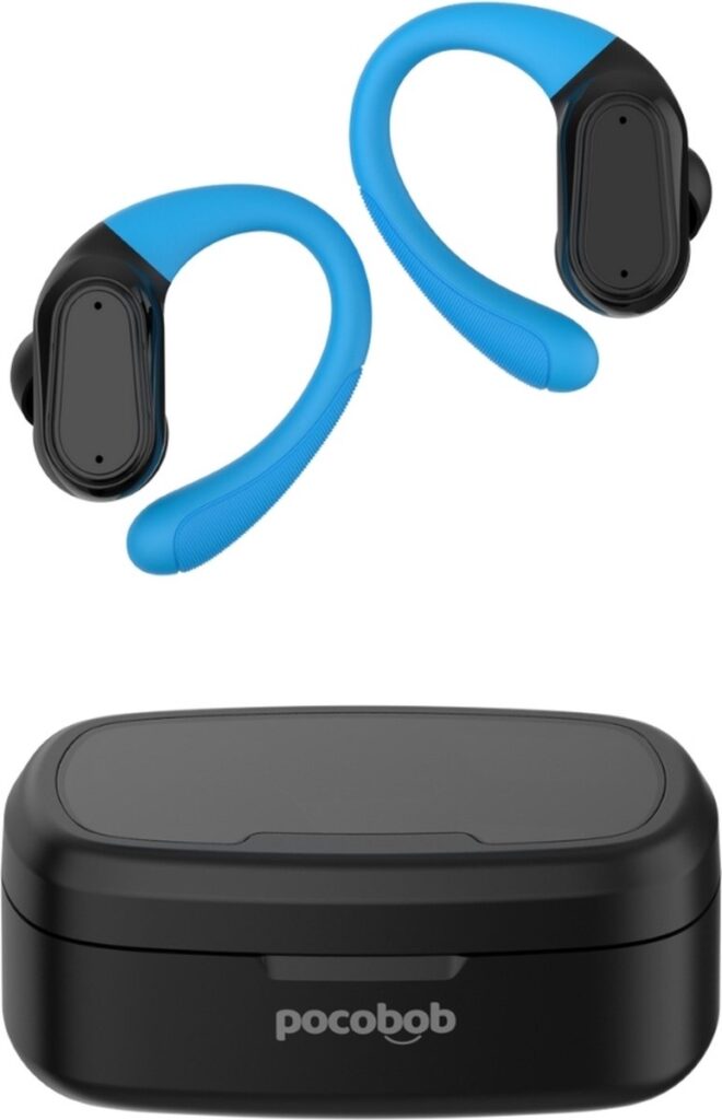 pocobob SP - draadloze sport oordopjes - Zwart - hardloop oortjes met oorboog achter oor -bluetooth oordopjes hardlopen