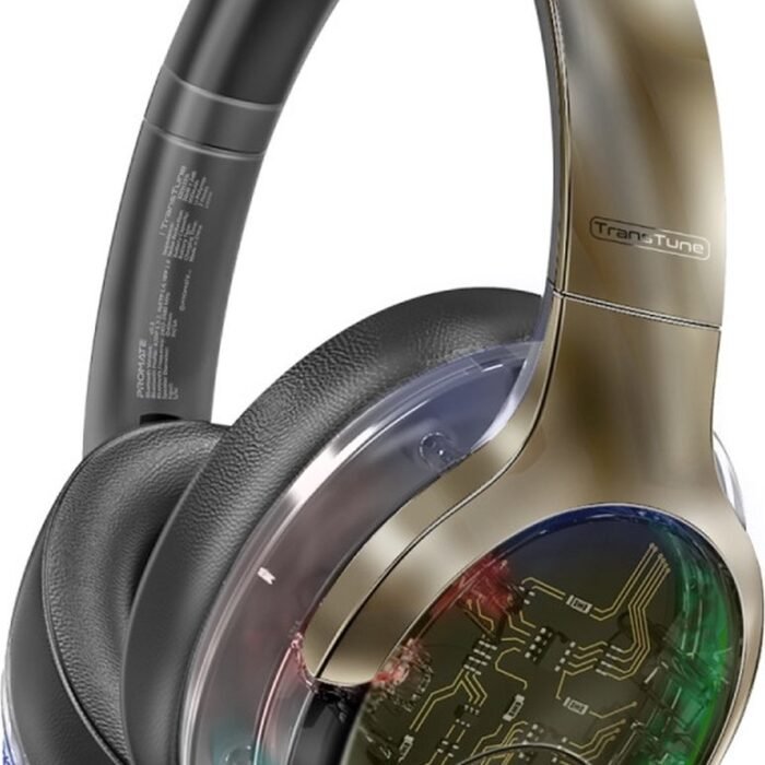 ProMate® Premium Draadloze Hoofdtelefoon, Hi-Fidelity Transparante ANC Bluetooth v5.4 Headset met RGB-verlichting, Microfoon, Opvouwbaar Ontwerp, 40 uur Speeltijd, 600mAh Batterij en 3.5mm Jack, TransTune Gunmetal.
