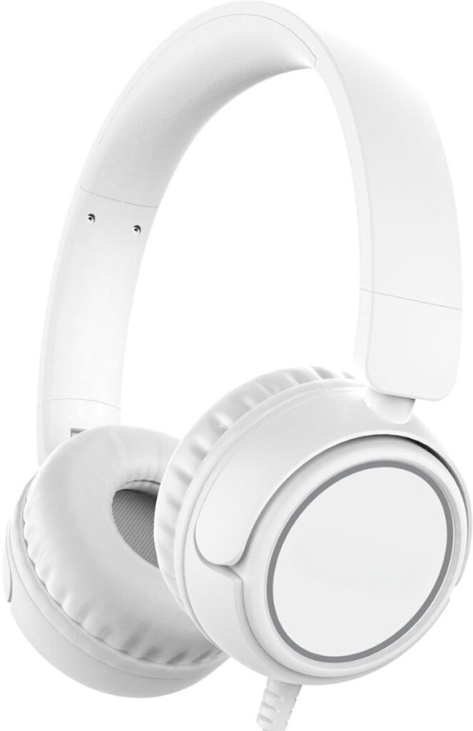 StayPowered Koptelefoon - Veilig & Comfortabel voor Kinderen - 85dB Geluidslimiet - Zacht Memory-Schuim - Ergonomisch Ontwerp - Opvouwbaar & Duurzaam - Verstrengelvrij Kabel - Universele Compatibiliteit - Wit - Levering Sneller dan Aangegeven!