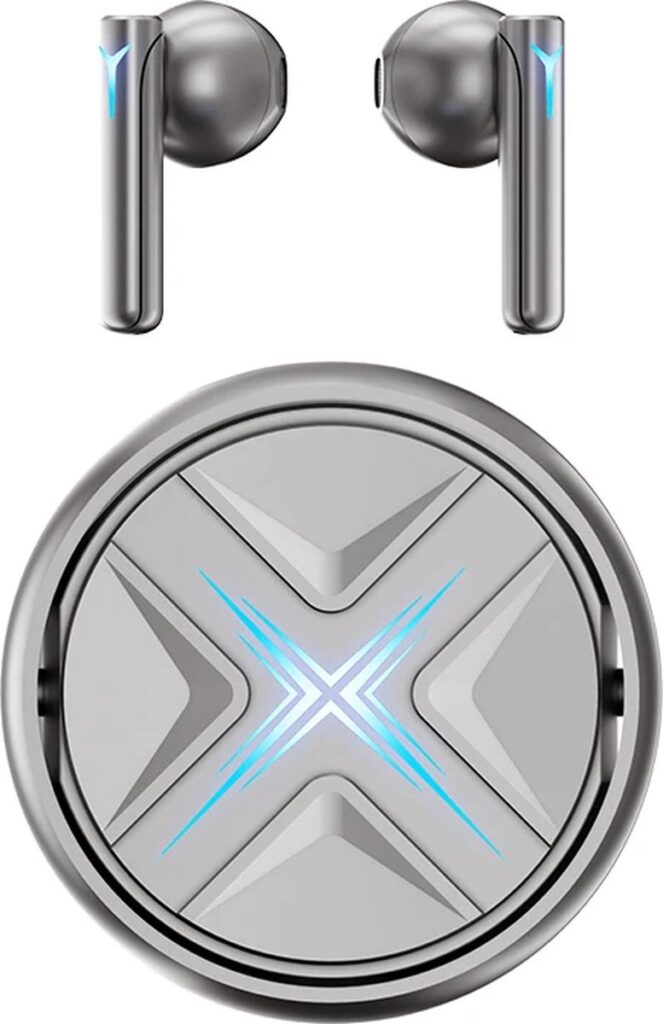 DrPhone FuturX TWS Bluetooth 5.3 Oordopjes - Semi-In-Ear Sport Oortelefoon - RGB Licht met Touch Control - Zilver