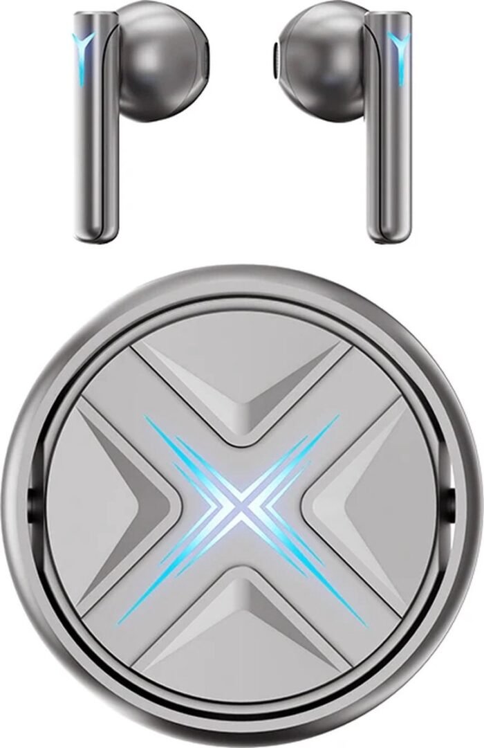 DrPhone FuturX TWS Bluetooth 5.3 Oordopjes - Semi-In-Ear Sport Oortelefoon - RGB Licht met Touch Control - Zilver