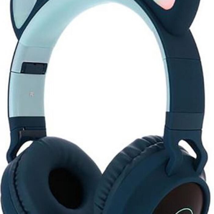 Kinder hoofdtelefoon - koptelefoon kinderen Bluetooth met led kattenoortjes blauw