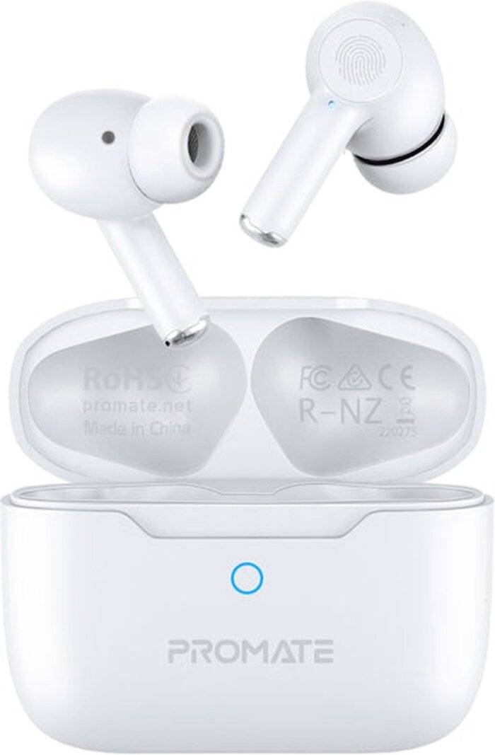 ProMate® ProPods - True Wireless Earbuds - Actieve Ruisonderdrukking - IntelliTouch Bediening - Bluetooth 5.3 - 25 Uur Speeltijd - Ergonomisch Ontwerp - Hoge-Fidelity Audio - Waterbestendig - IPX5 - Comfortabel en Duurzaam - Wit