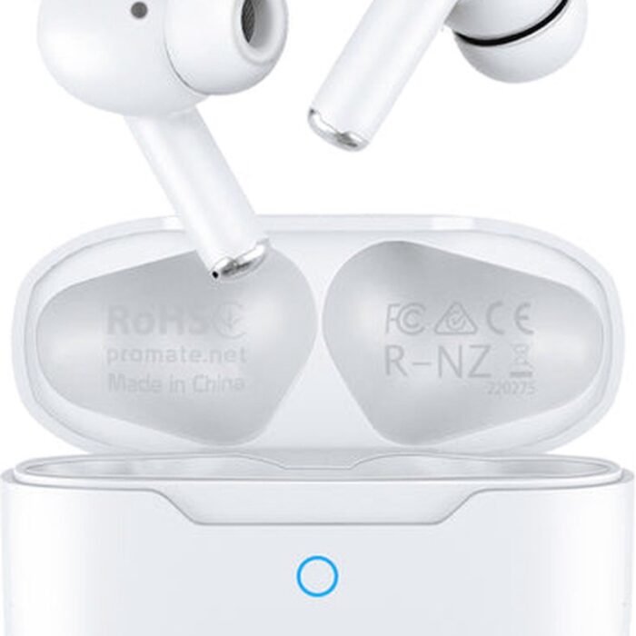 ProMate® ProPods - True Wireless Earbuds - Actieve Ruisonderdrukking - IntelliTouch Bediening - Bluetooth 5.3 - 25 Uur Speeltijd - Ergonomisch Ontwerp - Hoge-Fidelity Audio - Waterbestendig - IPX5 - Comfortabel en Duurzaam - Wit