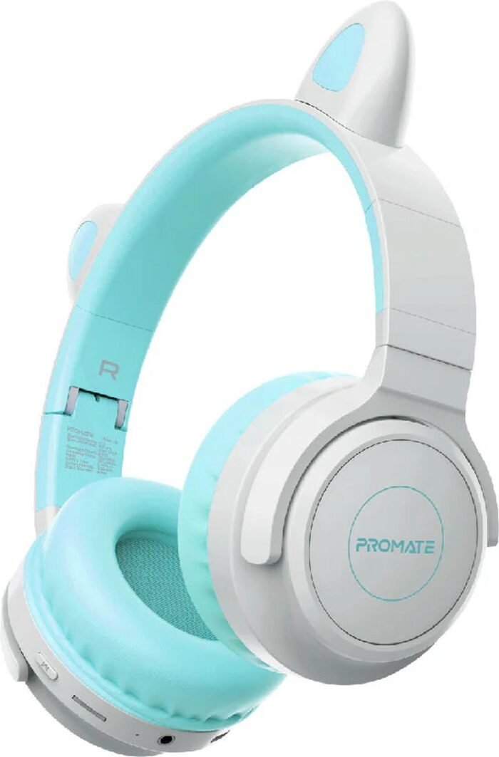 ProMate® Premium Kinder Draadloze Bluetooth Hoofdtelefoon voor Kinderen, Universeel, Kawaii Stijl Bedrade/Draadloze Opvouwbare Koptelefoon met LED Kattenoren, 93dB Veilige Volumelimiet, Microfoon, AUX, TF Kaartsleuf en 40 Uur Speeltijd, Panda Aqua