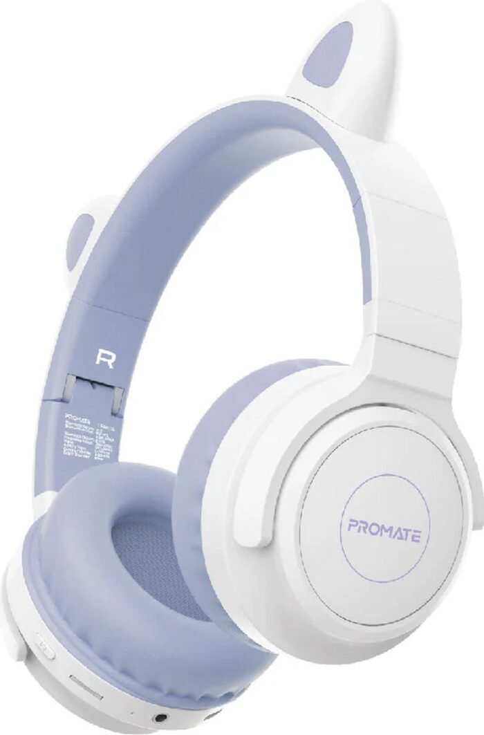 ProMate® Draadloze Bluetooth Hoofdtelefoon voor Kinderen, Kawaii Stijl Bedrade/Draadloze Opvouwbare Hoofdtelefoon met LED Kattenoren, 93dB Veilige Volumelimiet, Microfoon, AUX, TF Kaartsleuf en 40 Uur Speeltijd, Panda Lilac