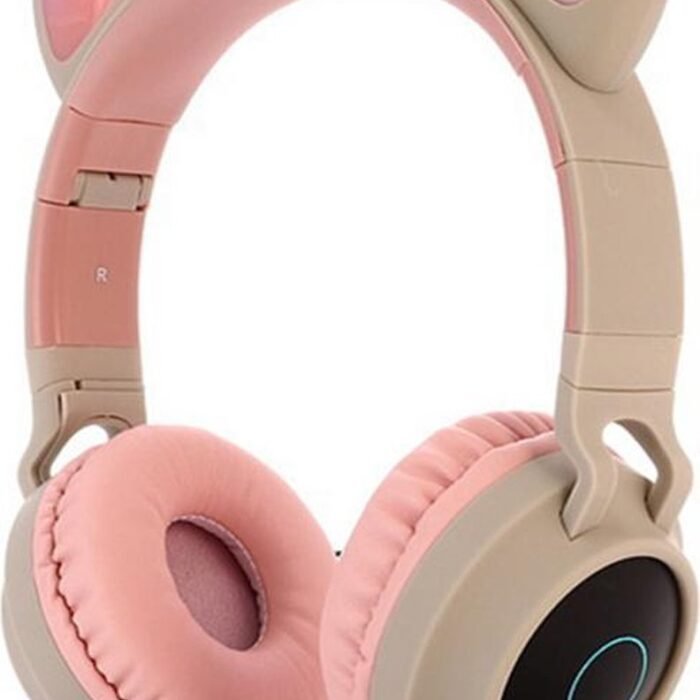 TDR- Draadloze Bluetooth koptelefoon - Over-Ear Koptelefoon voor Kinderen - Met Led Kat Oortjes - Bekend van TikTok - roze grijs