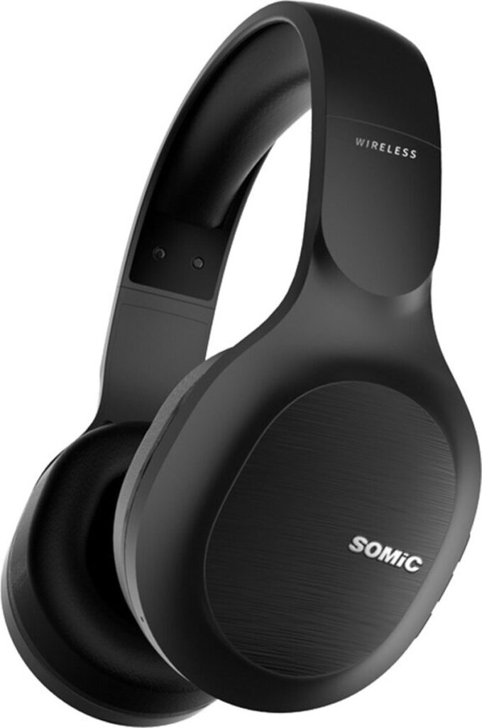 DrPhone Somic Draadloze Qualcomm Bluetooth 5.0 + Aux 3.5mm Koptelefoon met Stereo & HI-FI geluid – CVC 8.0 Ruisonderdrukking - 1000maH - Zwart
