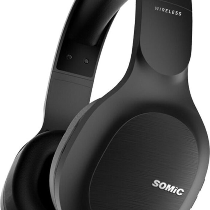 DrPhone Somic Draadloze Qualcomm Bluetooth 5.0 + Aux 3.5mm Koptelefoon met Stereo & HI-FI geluid – CVC 8.0 Ruisonderdrukking - 1000maH - Zwart