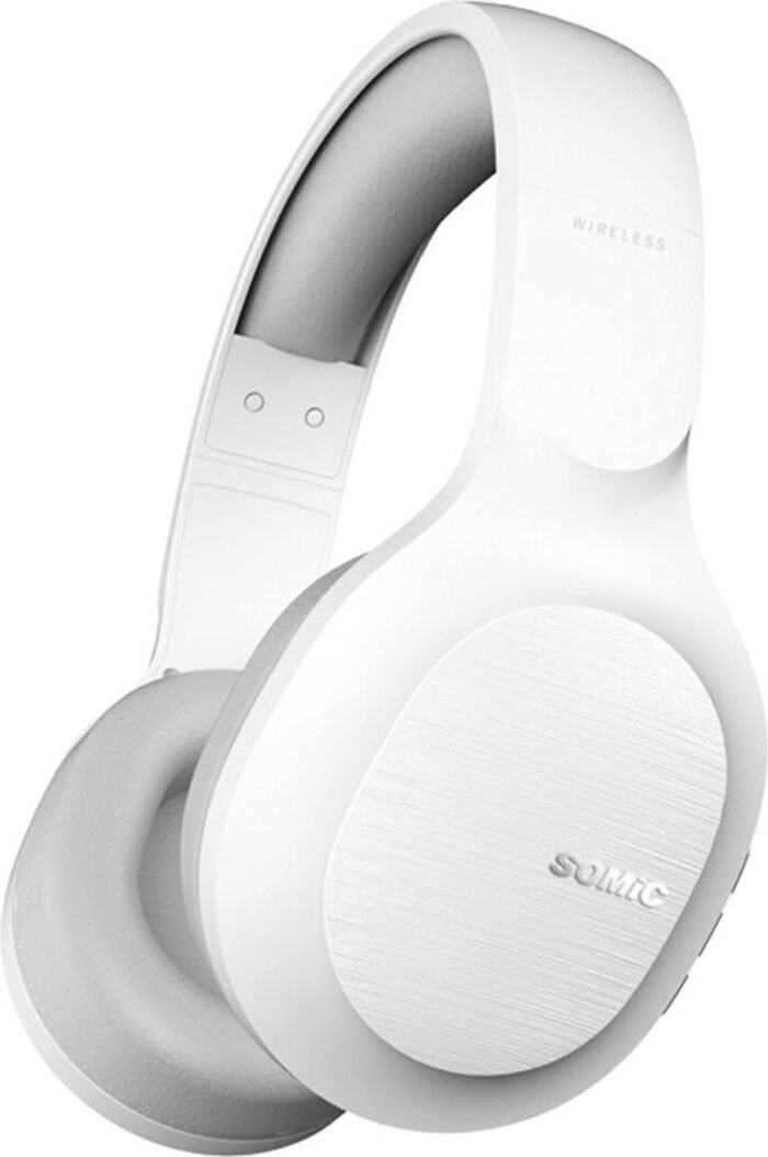 DrPhone SM Draadloze Qualcomm Bluetooth 5.0 + Aux 3.5mm Koptelefoon met Stereo & HI-FI geluid – CVC 8.0 Ruisonderdrukking - 1000maH - Wit