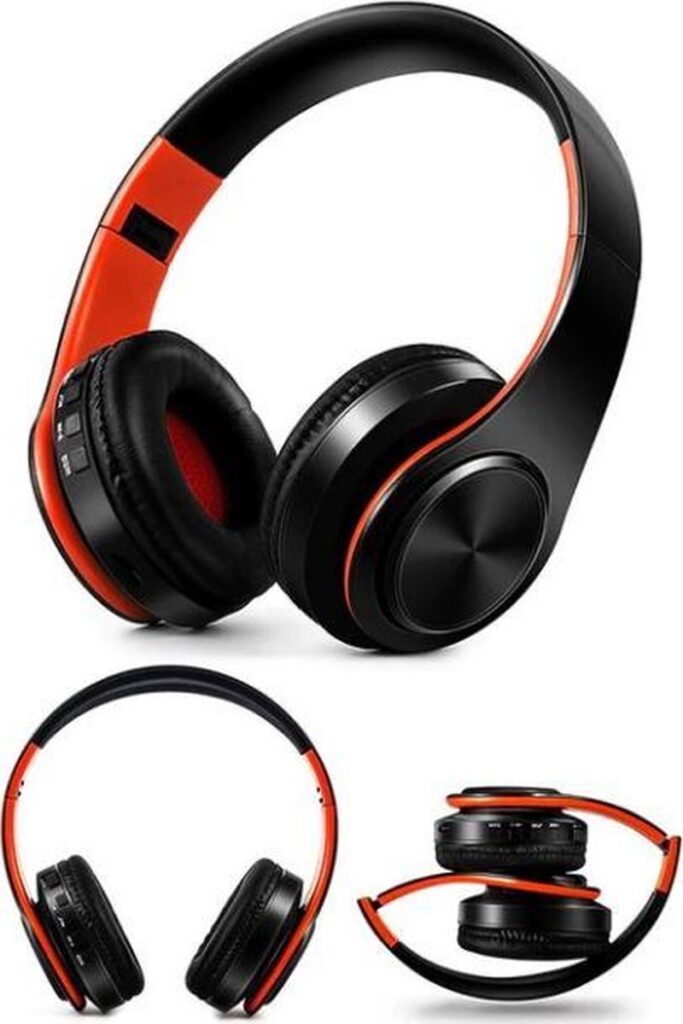 DrPhone Draadloze Bluetooth 5.0 Koptelefoon met 4 functies - SD kaart - FM - AUX - Handsfree Met Microfoon & Diepe Bass - Zwart/Rood