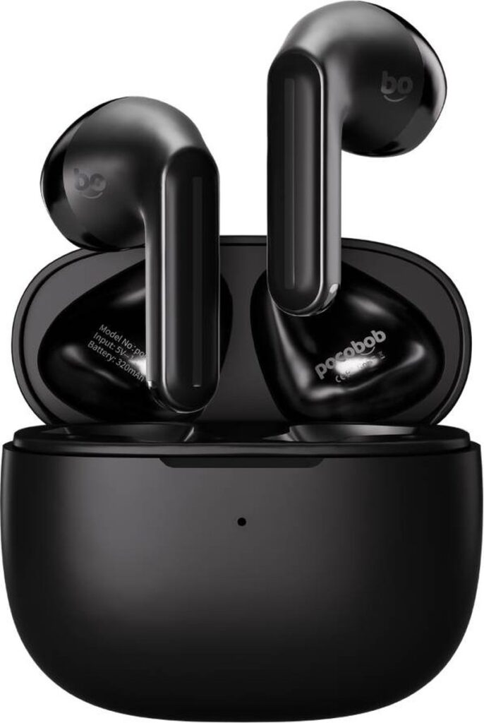 pocobob® GO - draadloze oordopjes - zwarte oordopjes - semi in-ear - met ENC microfoon - half in-ear bluetooth oortjes - semi in-ear