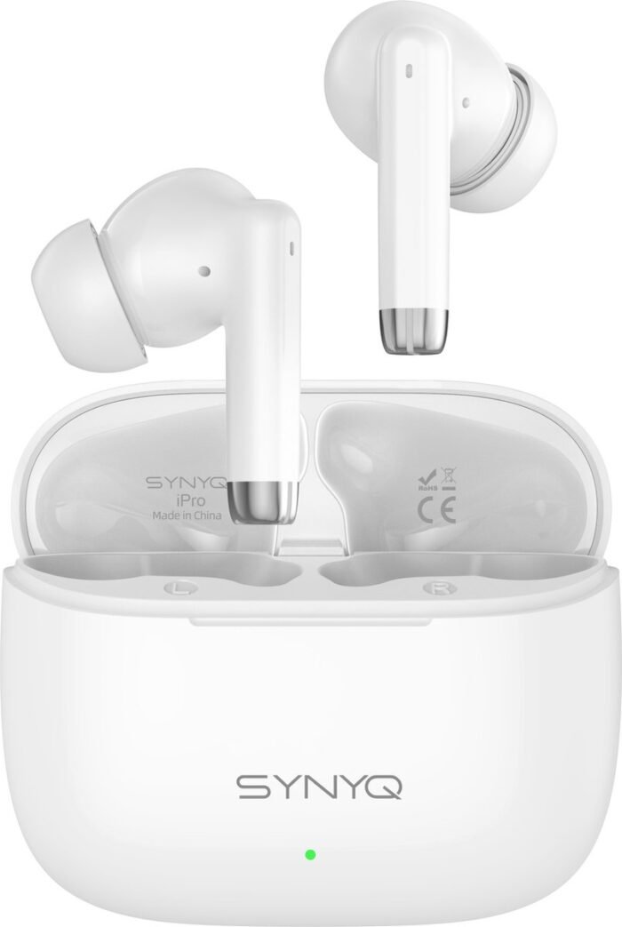 Synyq iPro - Draadloze Oordopjes – Bluetooth Oordopjes – Oortjes draadloos – Oordopjes draadloos - Draadloze oortjes bluetooth - Wit - vaderdag cadeau
