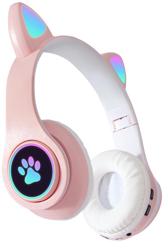 KINSI Bluetooth Gaming Headset - Stylish Kat Oor Design met LED - Verlichting! Perfect voor Meisjes, Compatibel met Alle Apparaten (Tablet / Computer / Telefoon)