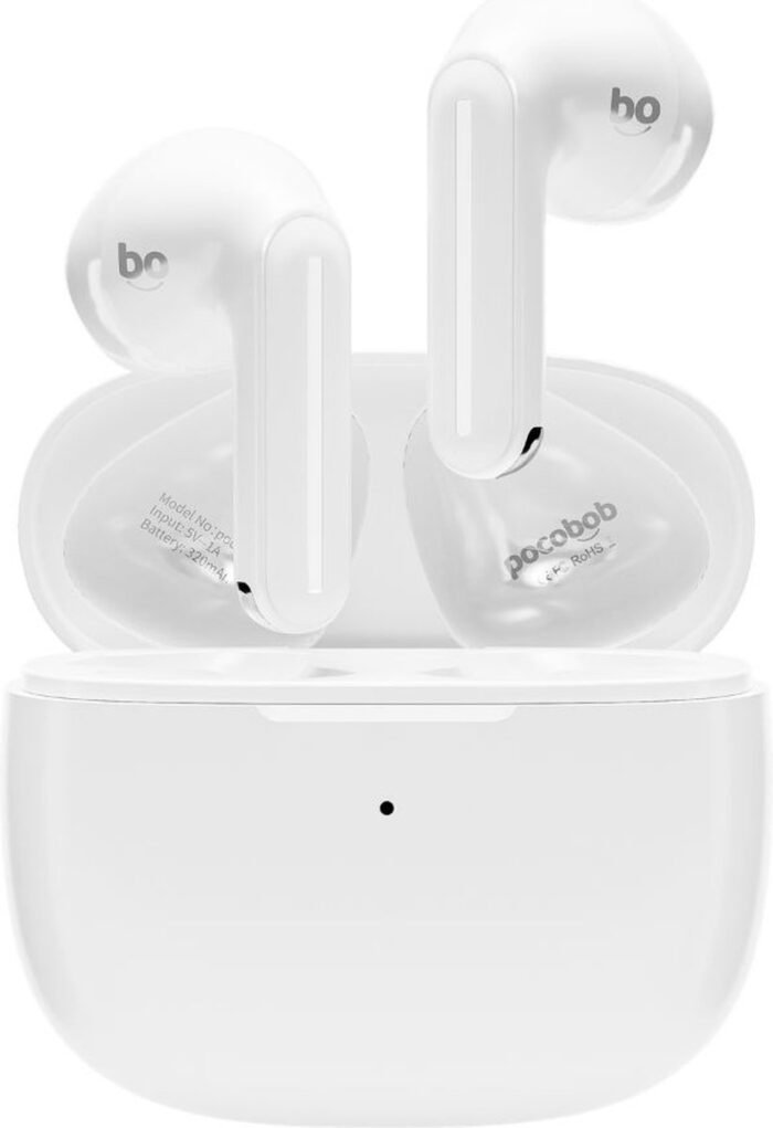 pocobob® GO - draadloze oordopjes - witte oordopjes - semi in-ear - met ENC microfoon - half in-ear bluetooth oortjes - semi in-ear
