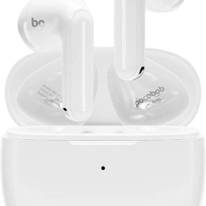 pocobob® GO - draadloze oordopjes - witte oordopjes - semi in-ear - met ENC microfoon - half in-ear bluetooth oortjes - semi in-ear