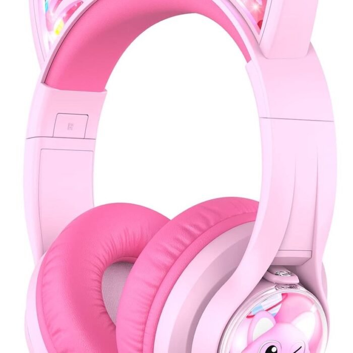 iClever - BTH19 - draadloze kinderkoptelefoon - met katten oortjes & bubble - volumebegrenzing - RGB led lights - microfoon - lange batterijduur (roze)
