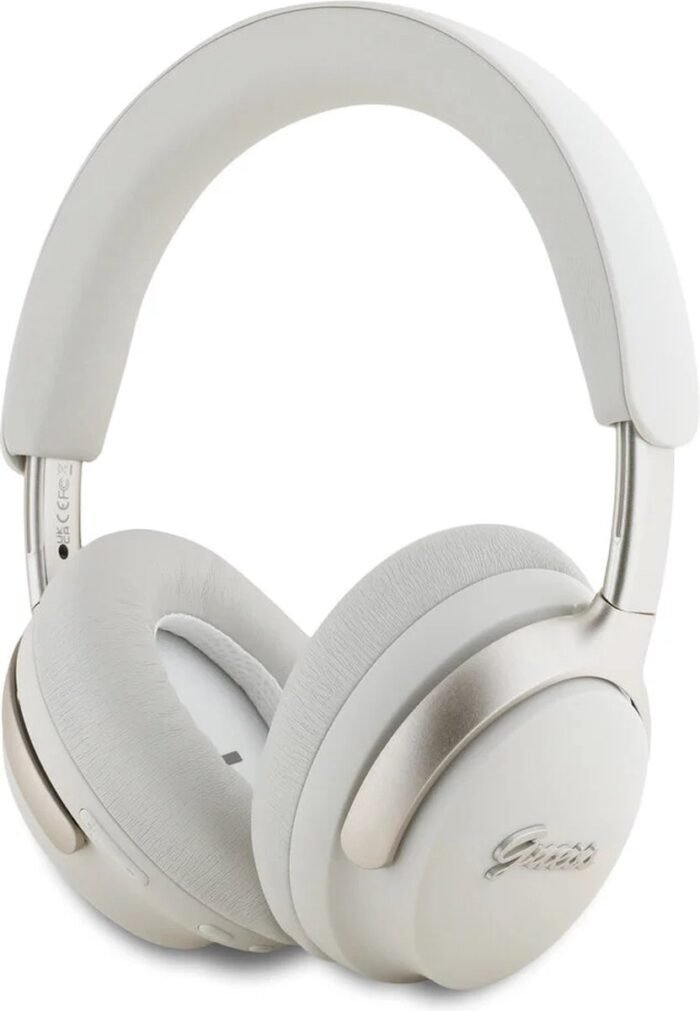 Guess Koptelefoon Metal Script Logo Bluetooth ANC-ENC USB-C Audiokoptelefoon Waterproef Hands Free Bellen - Beige