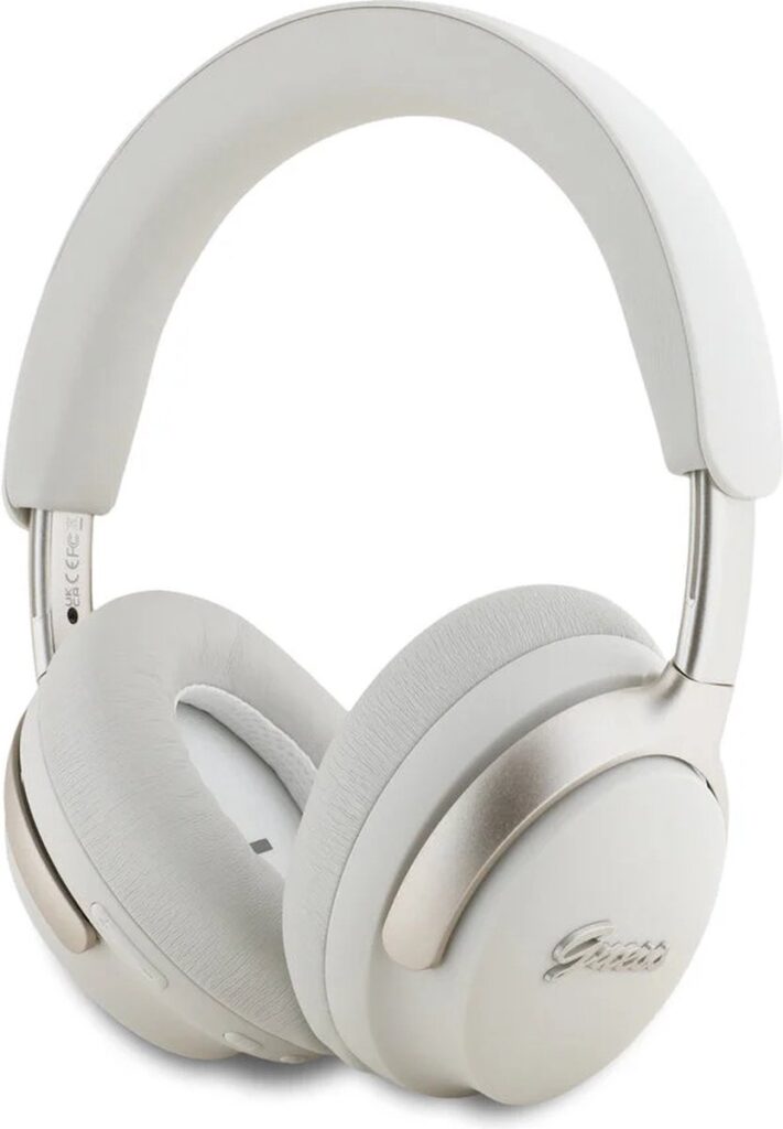 Guess Bluetooth ANC Headphones Beige Metal Script Logo
