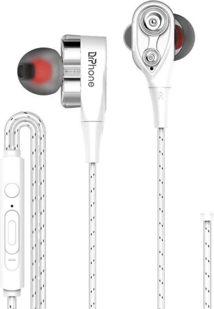 DrPhone HiFi2 Pro – 3.5mm Aux Oortjes - Dual Dynamische Drivers - In-Ear Oordopjes - HiFi – Oortelefoon - Wit