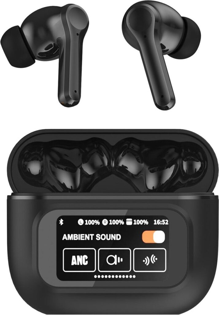 Xssive TWS16 Draadloze Oordopjes met Touch Display - Bluetooth 5.4 - Noise Cancelling - Geschikt voor Apple iPhone Oortjes Draadloos - Zwart