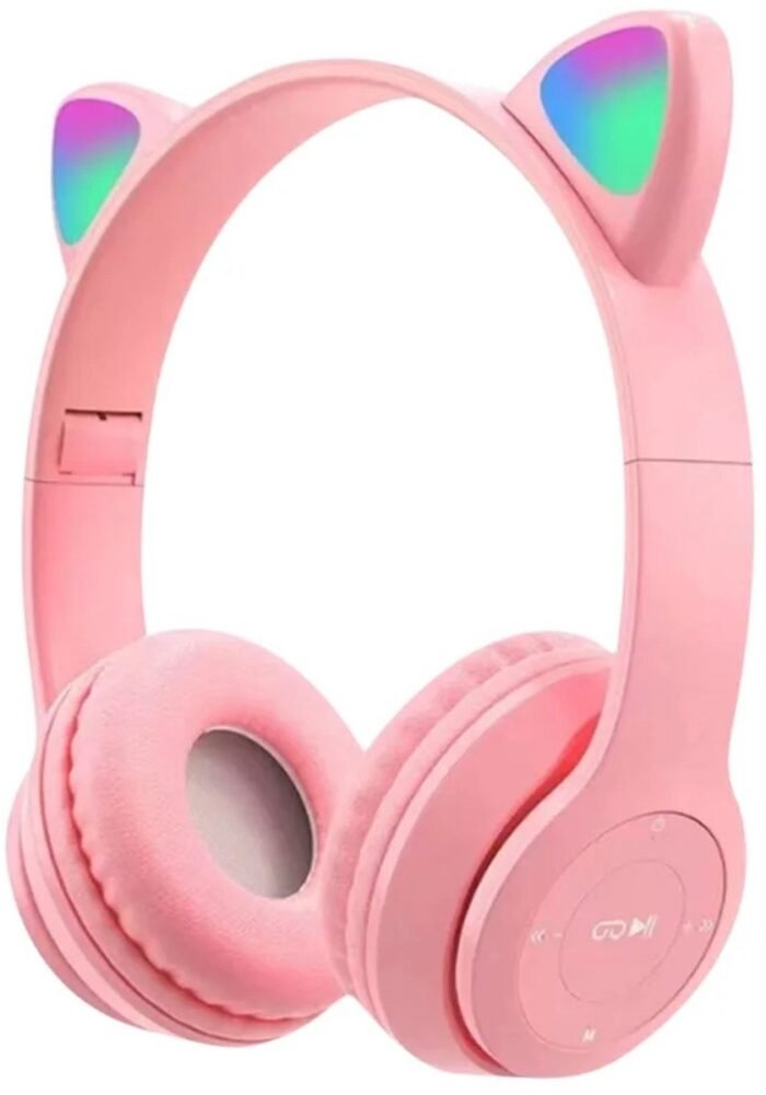 Collox Koptelefoon met kattenoortjes - Voor kinderen - Kleurrijk - Met bluetooth - Draadloos - Microfoon - LED verlichting - Ontvangstafstand 10 M - Roze