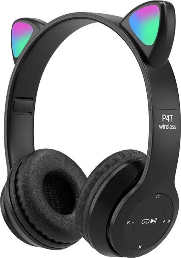 Kinder Hoofdtelefoon-Draadloze Koptelefoon-Kinder Headset-On Ear-Bluetooth-Microfoon-Katten Oorjtes-Led Verlichting-Paars