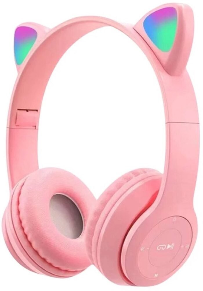 Collox Koptelefoon met kattenoortjes - Voor kinderen - Kleurrijk - Met bluetooth - Draadloos - Microfoon - LED verlichting - Ontvangstafstand 10 M - Roze