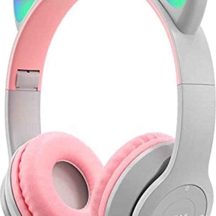 1+1 GRATIS ACTIE! XBOON© Koptelefoon met Katten Oortjes - Draadloze LED Verlichting - Grijs - Kinder koptelefoon - Bluetooth - Snel Laad Functie