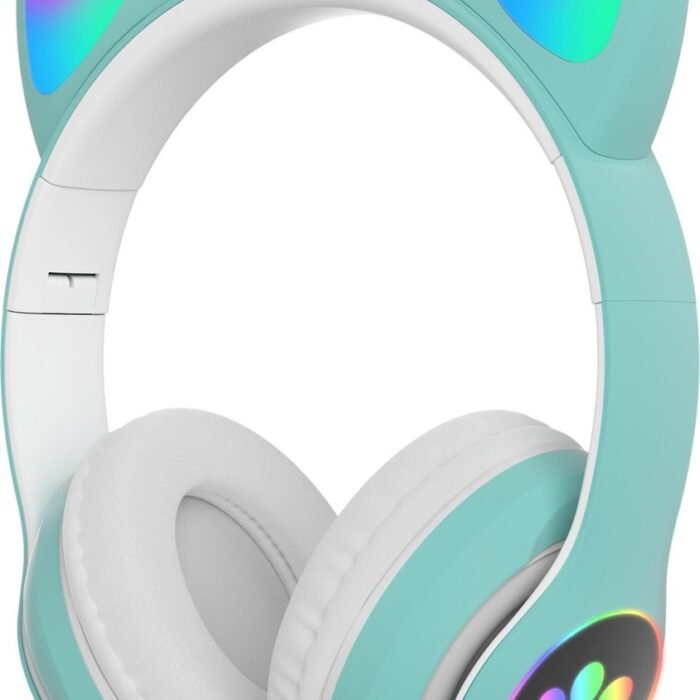 Kinder hoofdtelefoon - cat headphones |Draadloze koptelefoon Bluetooth met led kattenoortjes licht groen | Koptelefoon voor Kinderen - Met Led Kat Oortjes | met verlichting poot