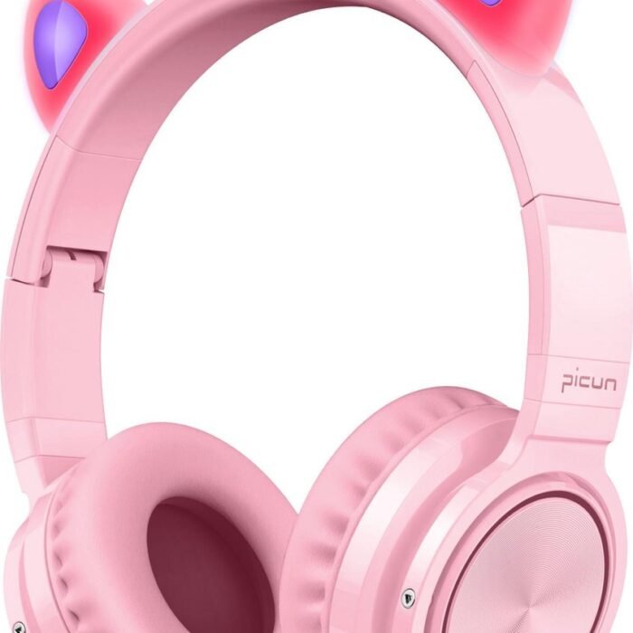 Lovnix Lucky Cat - Draadloze Bluetooth Kinderkoptelefoon - Over-Ear Koptelefoon voor Kinderen - Met Led Kat Oortjes - Roze