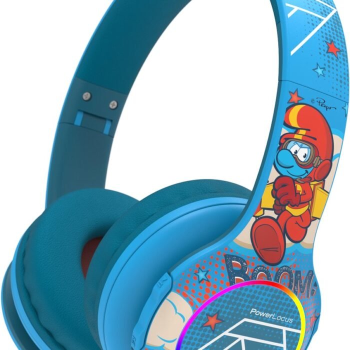 PowerLocus PLED Draadloze Koptelefoon Over-Ear voor Kinderen - LED lampjes - met Microfoon - Micro SD poort - Blauw Smurf Collection