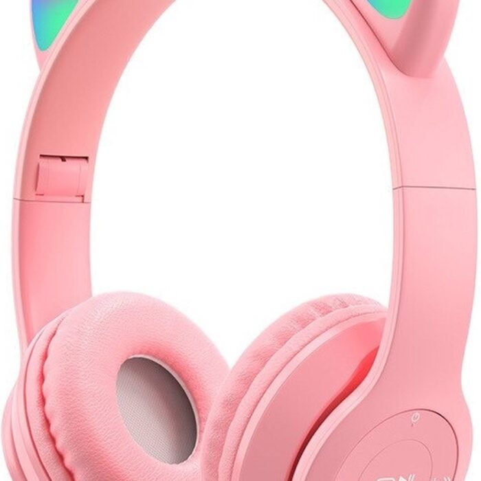 Kinder Hoofdtelefoon-Draadloze Koptelefoon-Kinder Headset-On Ear-Bluetooth-Microfoon-Katten Oorjtes-Led Verlichting-Licht Roze