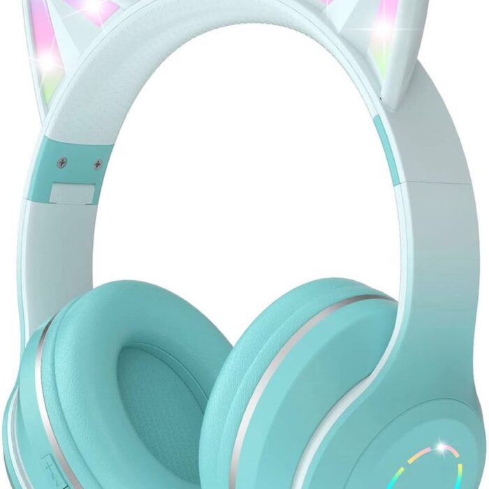 Draadloze Kinderen Hoofdtelefoon met Kattenoren en Microfoon - Opvouwbaar en LED Licht