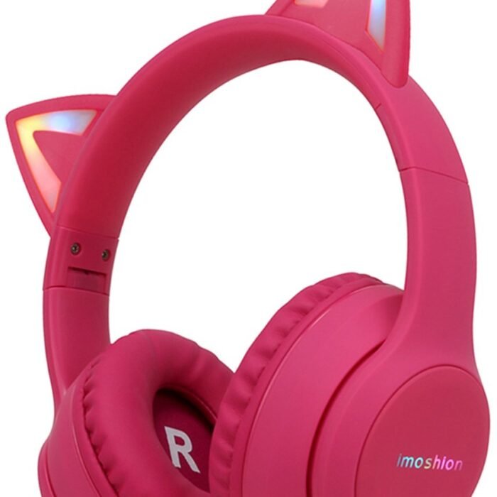 imoshion Kinder Koptelefoon met Kattenoortjes - Met Decibelbegrenzer - Bluetooth Koptelefoon Kinderen - Draadloze Over-Ear Hoofdtelefoon - Hot Pink