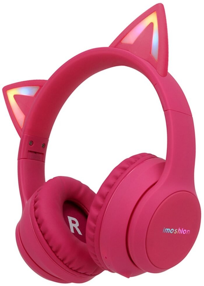 imoshion Kinder Koptelefoon met Kattenoortjes - Met Decibelbegrenzer - Bluetooth Koptelefoon Kinderen - Draadloze Over-Ear Hoofdtelefoon - Hot Pink