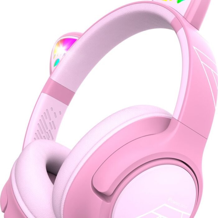 PowerLocus Bobo - Draadloze Koptelefoon voor Kinderen - Bluetooth koptelefoon - 74/85/94dB Volumebegrenzing - Katten Oortjes - Led Verlichting - Roze