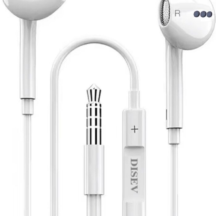 DISEV® - Oortjes met Draad - 3.5mm Jack Aansluiting - In-Ear Oordopjes met Draad - Oortjes met Draad en Microfoon - 1.20M kabel - Wit