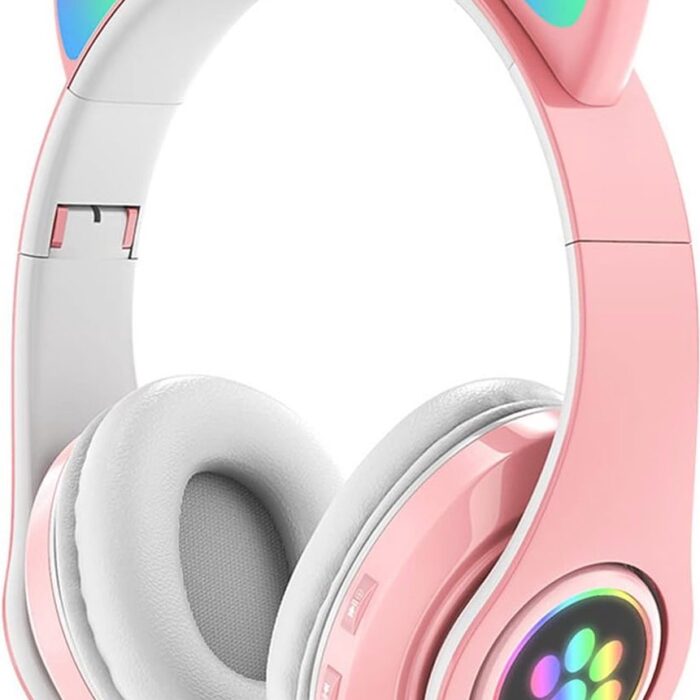 Bluetooth Hooftelefoon voor Kinderen met Kattenoren en LED Licht - Draadloos en Bekabeld, Verstelbaar en Opvouwbaar