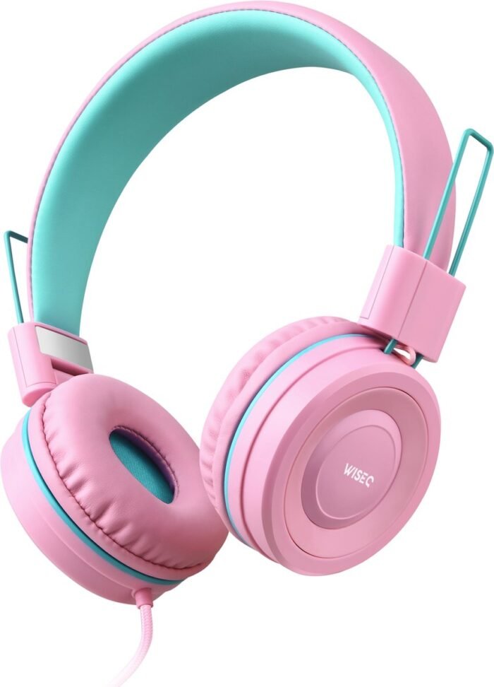 WiseQ Geluidsdempende Koptelefoon voor Kinderen met Draad – Volumebegrenzer 93dB - vanaf 3 tot 15 jaar – Extra Stevige Koptelefoon voor Kinderen – Roze / Unicorn-Bubblegum