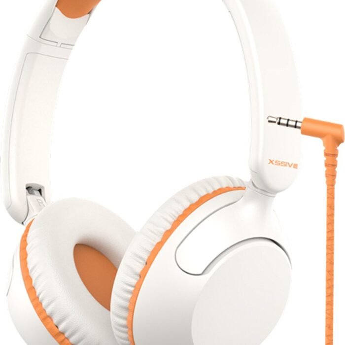 Xssive KH01 Koptelefoon Kinderen - Kinder Koptelefoon met Draad, Microfoon & Volumebegrenzing - Vanaf 2 jaar - Verstelbaar - Wit/Oranje