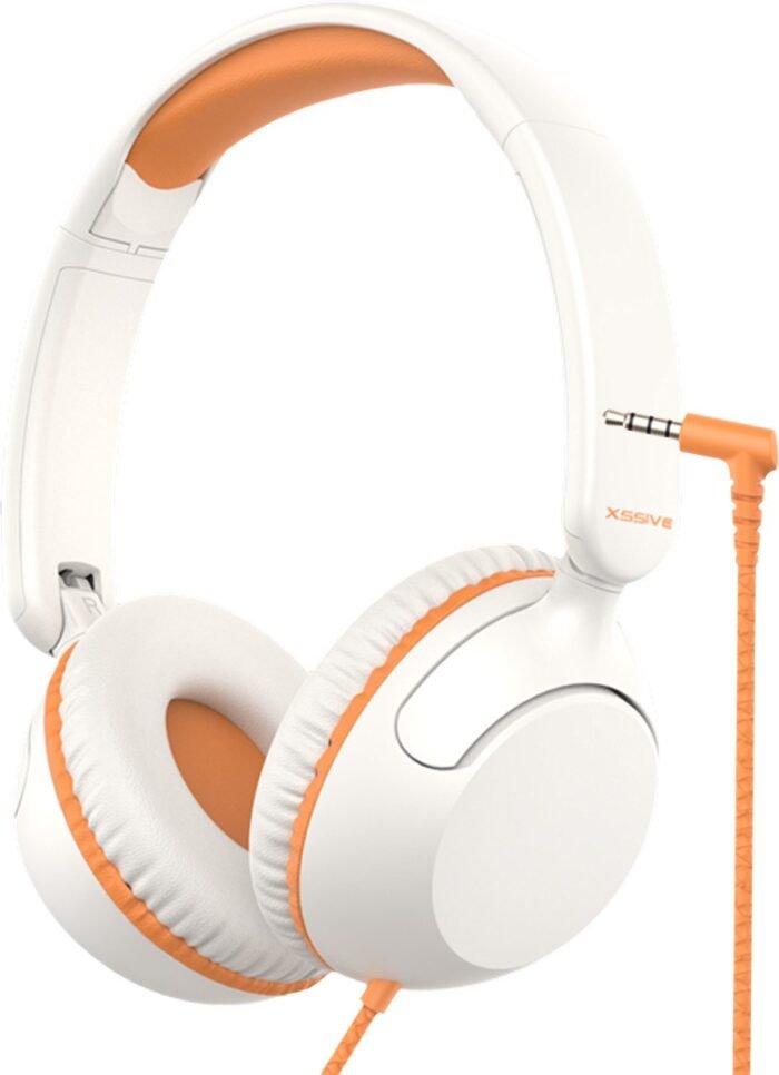 Xssive KH01 Koptelefoon Kinderen - Kinder Koptelefoon met Draad, Microfoon & Volumebegrenzing - Vanaf 2 jaar - Verstelbaar - Wit/Oranje