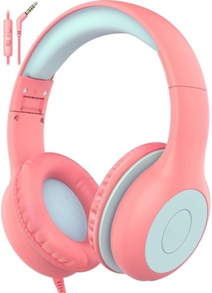 Intelectro Koptelefoon voor Kinderen - Veiligheid en Plezier in Eén! - Hoogwaardige Stereogeluid - Comfortabele Draagervaring - HD Microfoon - Volumeregeling - Brede Compatibiliteit en Audio Delen - Roze/Blauw - Levering Sneller dan Aangegeven!