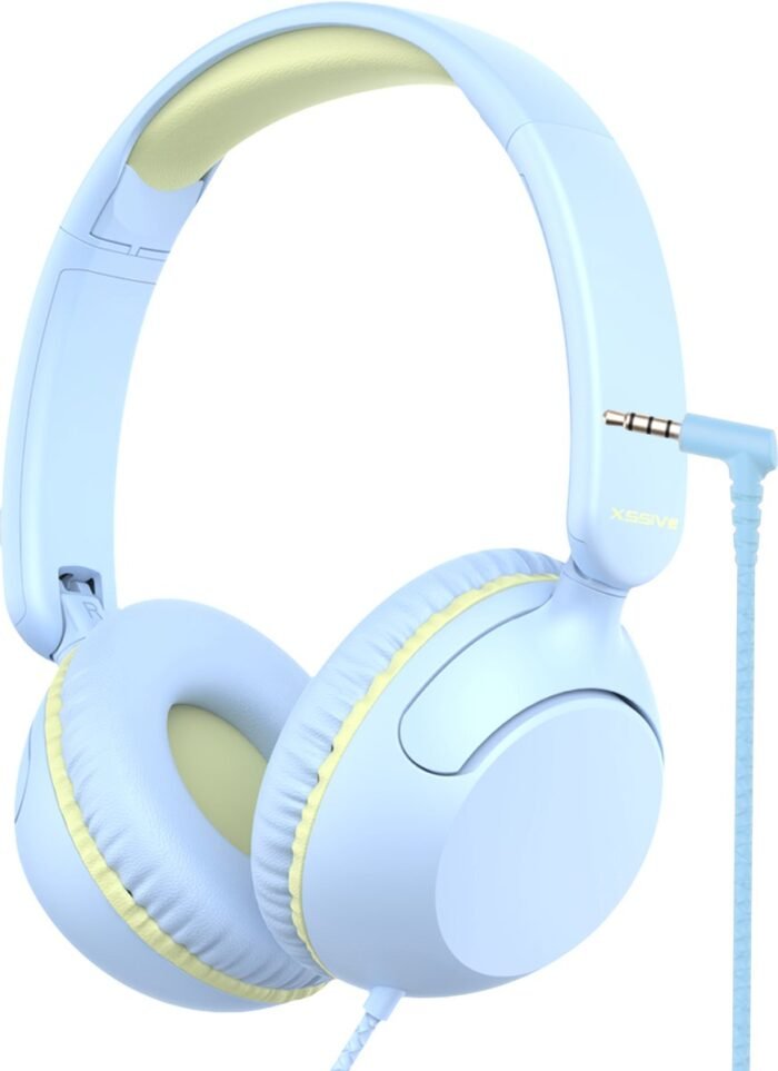 Xssive Kinder Koptelefoon met Volumebegrenzing 85dB - Koptelefoon Voor Kinderen 3-9 Jaar Met Microfoon en Kabel - Veilig Geluid - Blauw/Geel