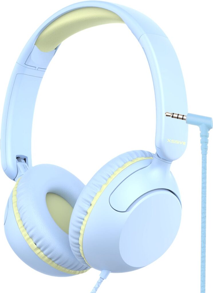Xssive Kinder Koptelefoon met Volumebegrenzing 85dB - Koptelefoon Voor Kinderen 3-9 Jaar Met Microfoon en Kabel - Veilig Geluid - Blauw/Geel